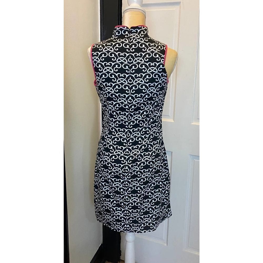 Vince Camuto Black Print Dress with Hot Pink Fuchsia Piping - Size 4 - Picture 3 of 11